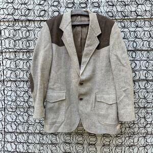 Pendleton 42L Rancher Western Yoke Suede Wool Tweed Dress Jacket Blazer Suit